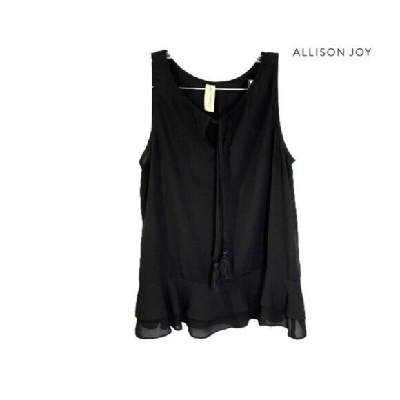 Allison Joy Women's Black Sleeveless Tie‎ Neck Ruffle Hem Blouse - Picture 1 of 6